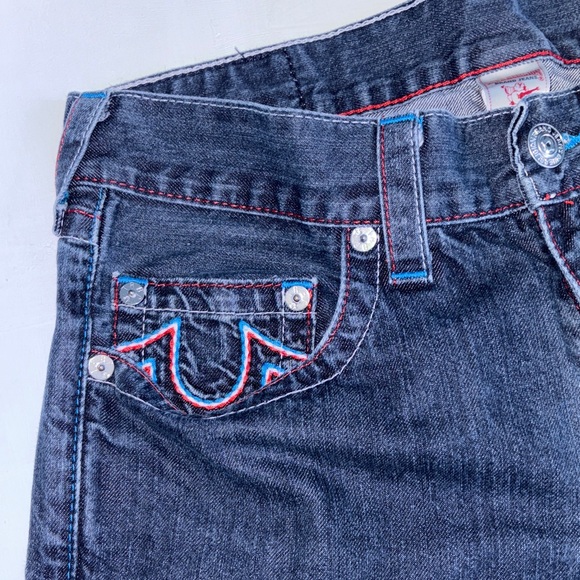 Men's TRUE RELIGION STRAIGHT LEG Dark Blue Jeans with accent trim - Picture 6 of 10